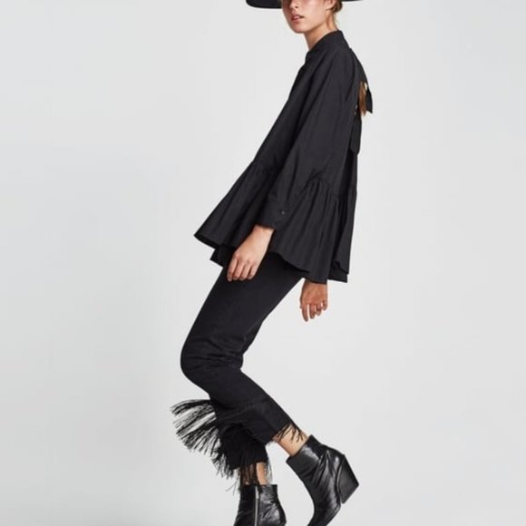 Zara Denim - ZARA The Vintage High Waisted Black Fringe Jeans